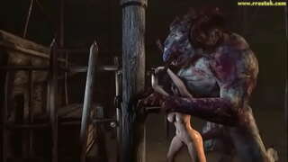 3D čudovište čini djevojaka napuhati trbuh